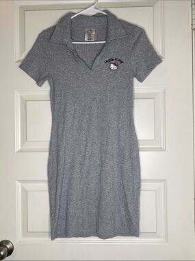 Hello Kitty Sanrio Gray Collared Knit Dress with Embroidered Patch
